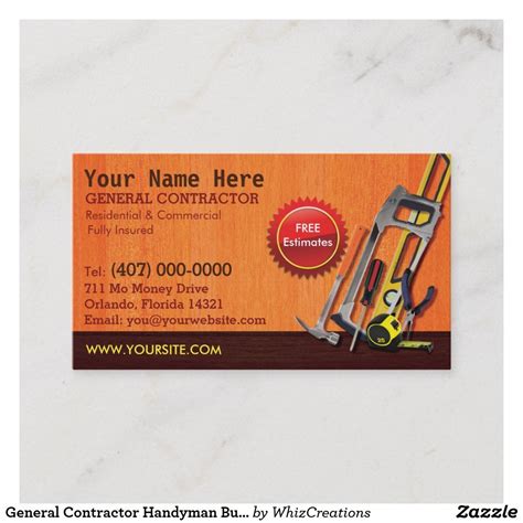 General Contractor Handyman Business Card Template