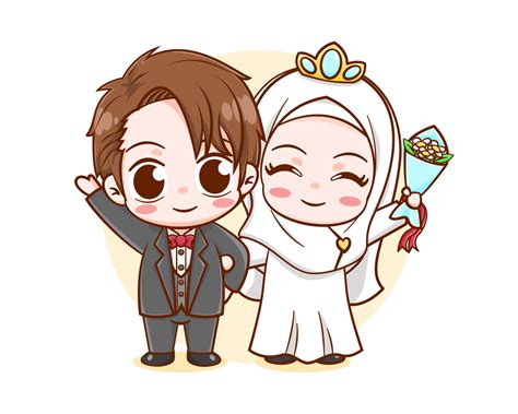 Cute wedding of muslim cartoon character 8017998 Vector Art at Vecteezy