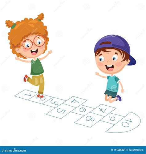 Vector Illustration Of Kids Playing Hopscotch Stock Vector