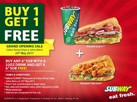 However, it felt the same to me, as the original pearl milk tea is still rm6.50 for a regular cup. SUBWAY Grand Opening Sale Buy 1 Get 1 FREE