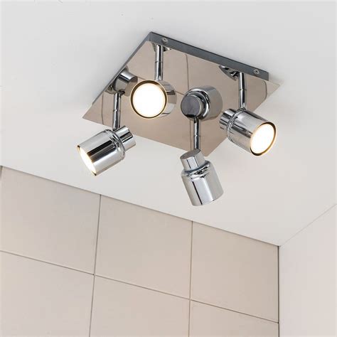 Benton 4 Way Square Plate Bathroom Ceiling Spotlight Chrome Minisun