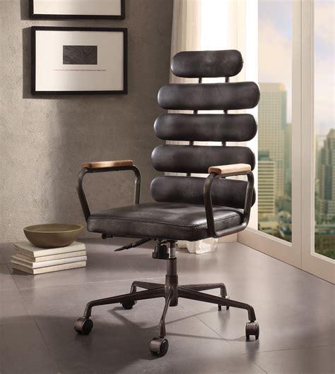 Acme Calan Executive Office Chair In Vintage Black Top Grain Leather