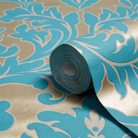 February 17, 2021april 1, 2020 by admin. Graham & Brown Superfresco Easy Teal Damask Metallic ...
