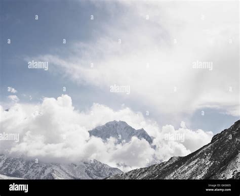 Jagged Snow Covered Himalayan Mountains Near Pheriche Nepal Stock