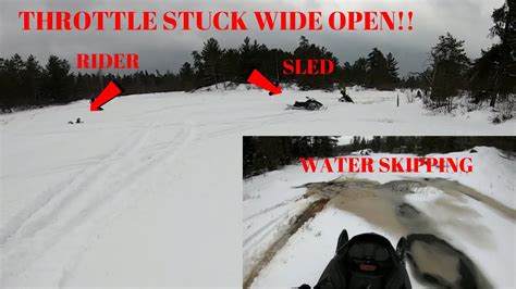 Snowmobile Ditch Banging Water Skipping Jumps Throttle Stuck Wide