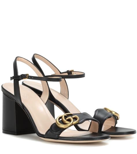 Gucci Gg Marmont Block Heel Sandals In Black Leather Black Lyst