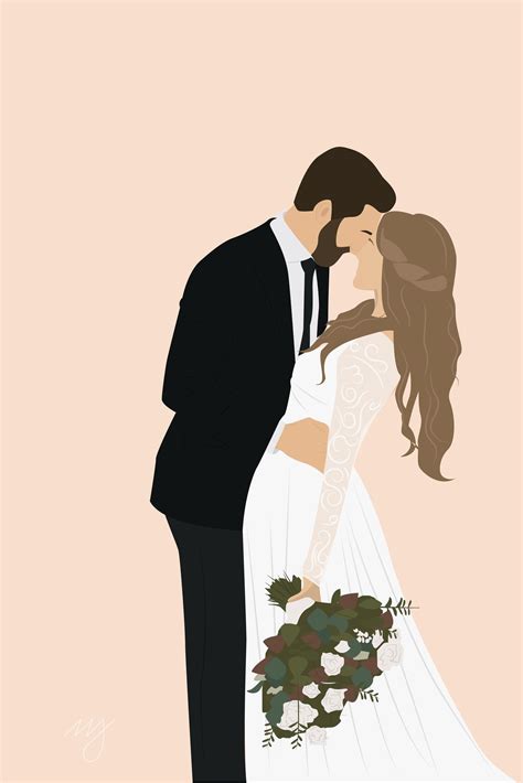 Custom Minimal Wedding Drawing From Photo Bride And Groom Digital
