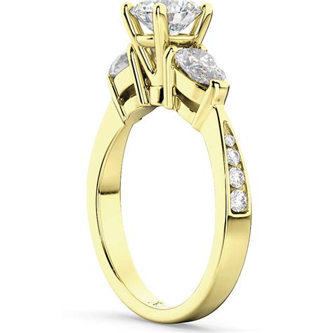 Three Stone Pear Cut Lab Grown Diamond Engagement Ring 18k Yellow Gold