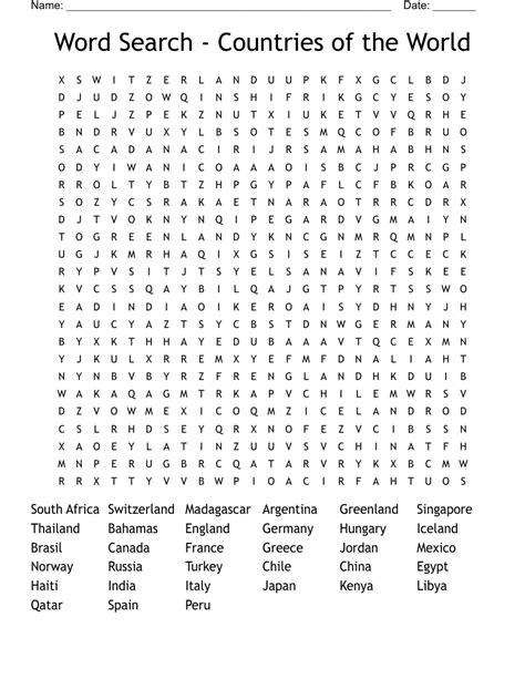 Countries Of The World Word Search Puzzle Print It Free Countries Of