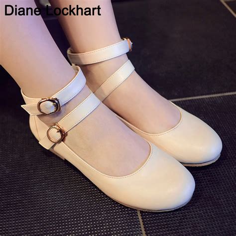 Spring Round Toe Flat Mary Janes Shoes Woman Brief Solid Shallow Buckle