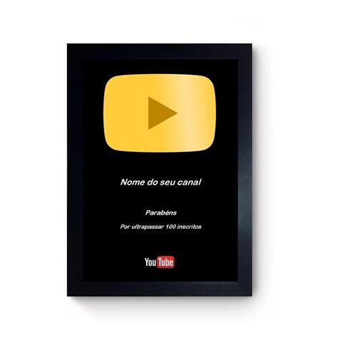 Quadro Placa 100 Inscritos Youtube Personalizado Dourado Shopee Brasil