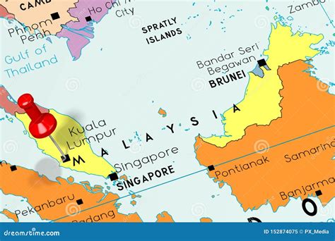 Malaysia Kuala Lumpur Capital City Pinned On Political Map Stock