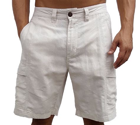Short Fin Mens Linen Walking Shorts Flat Cargo Side Pockets