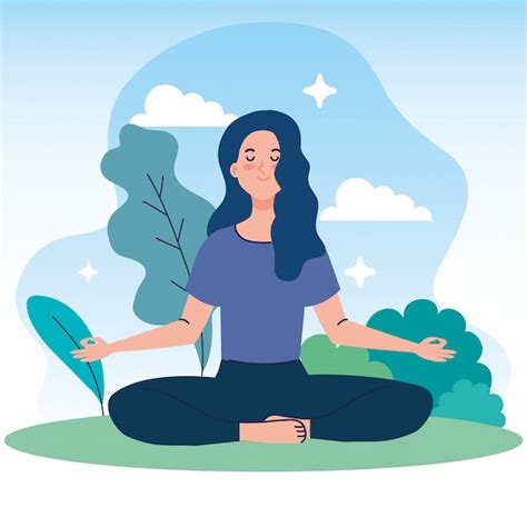 Premium Vector Woman Meditating In Nature And Leaves Concept For