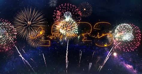 Happy New Year 2023 Text Typography Particles Fireworks Explosion