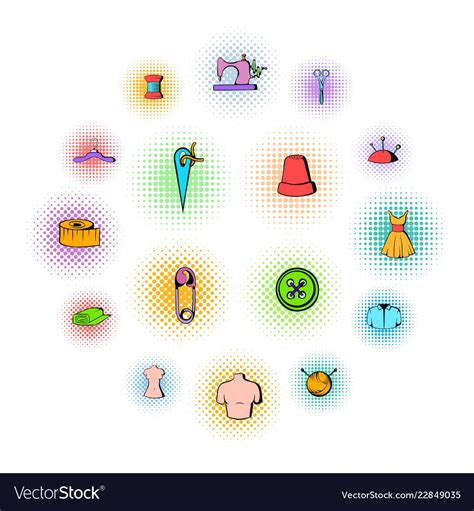 Tailor Elements Icons Set Comics Style Royalty Free Vector