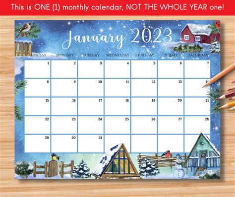 Editable January 2023 Calendar Beautiful Winter In A Village Etsy Canada