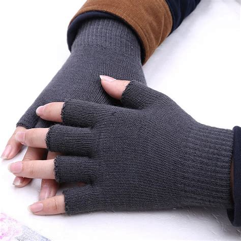 Unisex Knitted Stretch Elastic Warm Half Finger Fingerless Gloves Men