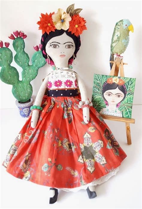 In coco, a boy named miguel takes a journey into the land of the dead to find his along the way, he has an unexpected encounter with kahlo, now living as a colorful, skeletal spirit frida, who emerge from a flaming papaya and drink the milky tears of a giant cactus (that is also costumed as frida). Frida Kahlo doll, textile doll with costume, painting ...