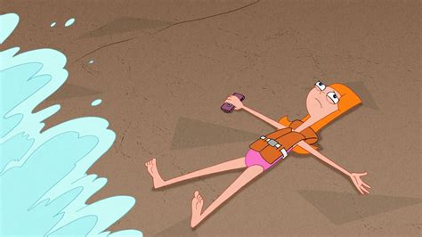 Image Candace Lying On The Sand With A Wave About To Go Over Her Phineas And Ferb Wiki