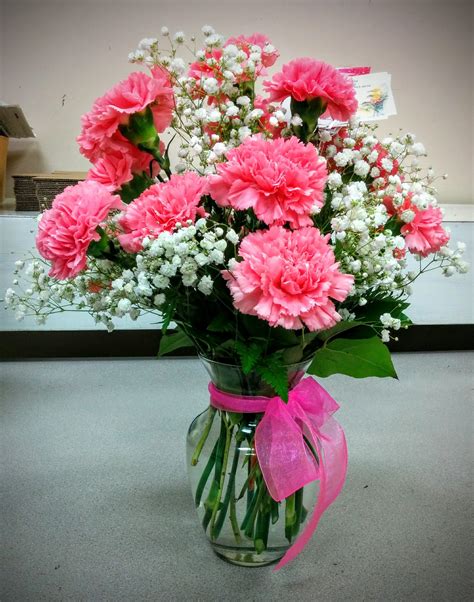 Pink Carnations And Babies Breath Flower Arrangements Simple