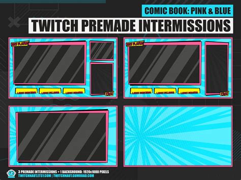 Animated Pink And Blue Comic Twitch Overlay Package Animated Etsy