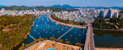 Aerial View Of Jinju Namgang Yudeung Festival In Jinju City Sou