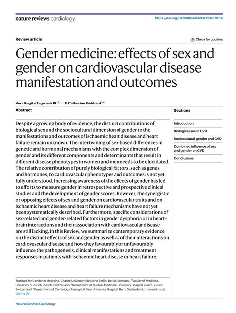 Pdf Gender Medicine Effects Of Sex And Gender On Cardiovascular