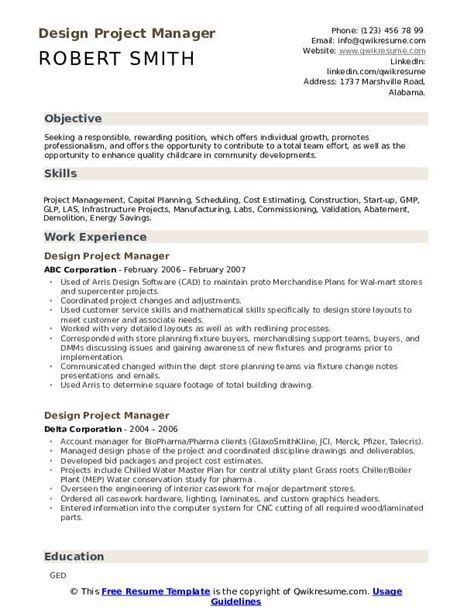 Design Project Manager Resume Samples Qwikresume