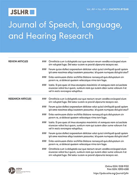 About Jshlr Journal Of Speech Language And Hearing Research Asha Publication Websites