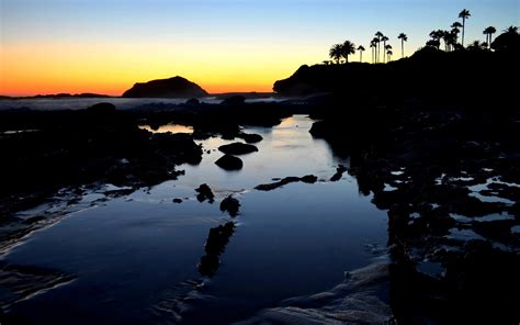 Wallpaper Landscape Sunset Sea Water Rock Shore Reflection Sky Sunrise Calm Evening