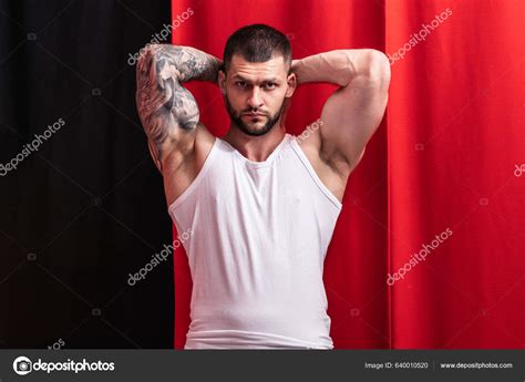 Sexy Naked Muscular babe Man Sensual Posing Sexy Shirtless Male fotografía de stock