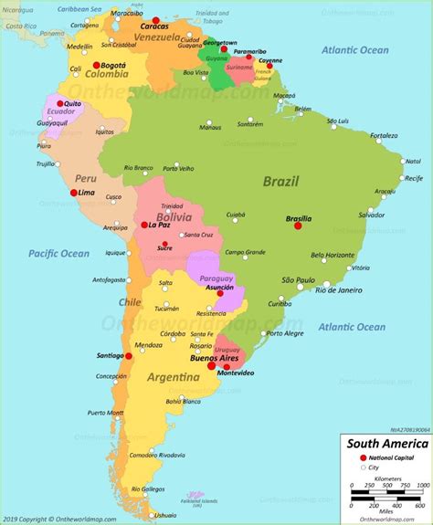 Central And South America Map With Countries And Capitals