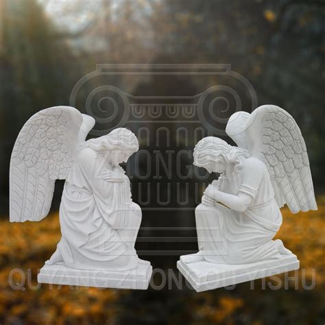 A Pair Of Marble Kneeling Angel Sculptures Praying China Angel And