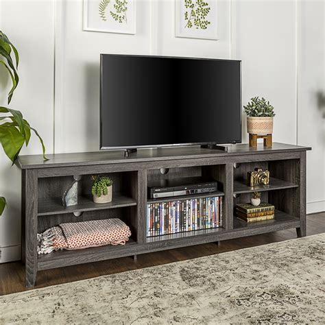 70 Wood Media Tv Stand Storage Console Charcoal 842158106131 Ebay