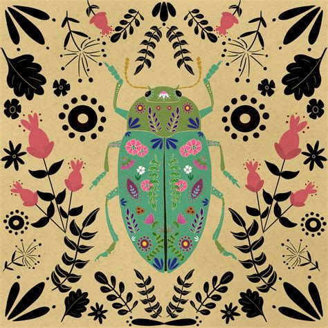 Folk Art Beetle Illustration By Sherry Hall Modern Folk Art Beetle