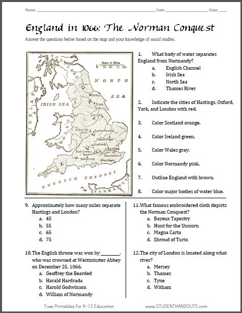 Norman Conquest Map Worksheet Student Handouts
