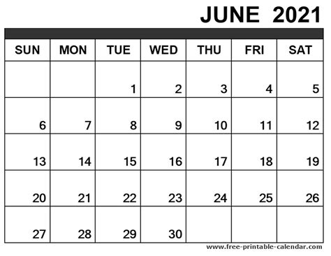 Printable june 2021 calendar to print out monthly calendar 2021. June 2021 Calendar Printable - Free-printable-calendar.com