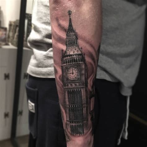 Awesome Big Ben Tattoo On Right Sleeve By Nickfarbeyond