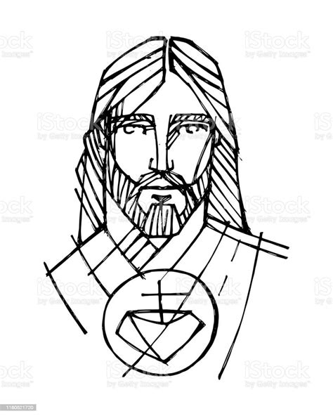 Jesus Christ Sacred Face Hand Drawn Illustration Stock Illustration