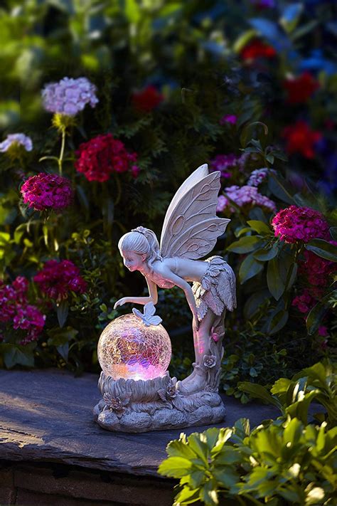 Garden Statue Fairy With Globe Solar Powered Lawn Ornaments Outdoor