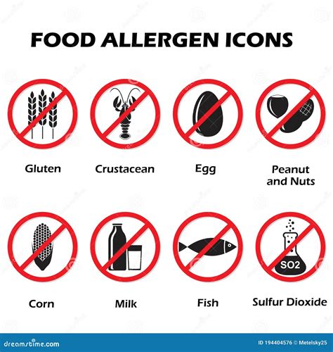 Food Allergen Icons Set Isolated On White Background Vector