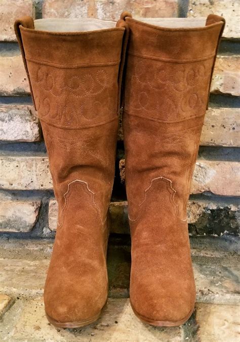 Jr Boots Custom Brown Suede Tall Riding Cowboy Boots Vintage 70s Womens
