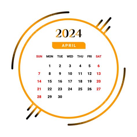 2024 Mes De Abril Calendario Diseño único Amarillo Y Negro Vector Png