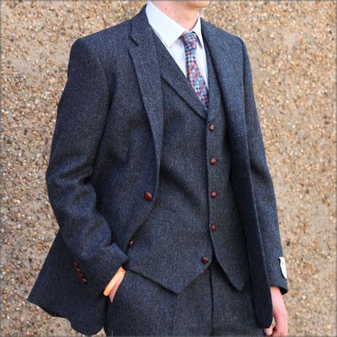 Harris Tweed Dark Blue Herringbone 3pc Suit Cwmenswear