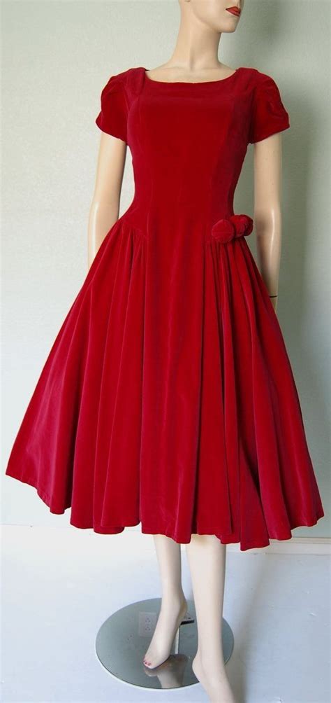 1950s Red Velvet Vintage Outfits Dresses Beautiful Dresses