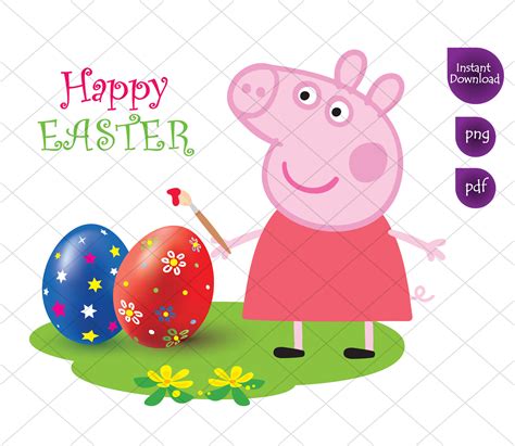 Peppa Pig Easter Dyeing Eggs Clipart Happy Easter Peppa Pig Etsy