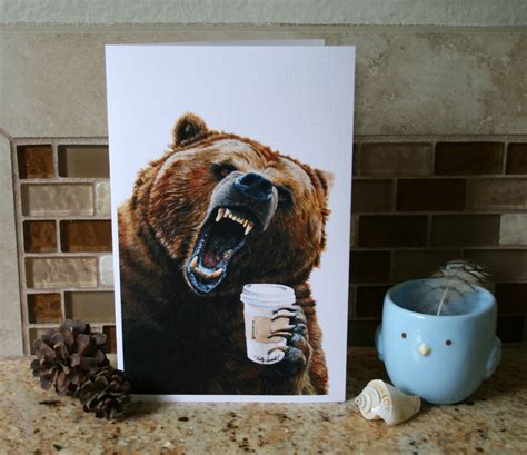 Grizzly Morning Coffee Bear Fine Art Card Forest Animal Etsy Fine