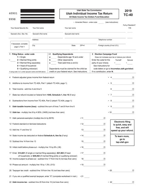 Ut Tc 40 2019 Fill Out Tax Template Online Us Legal Forms