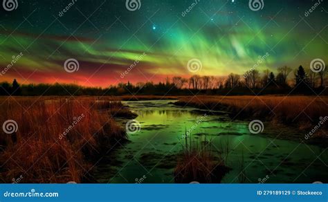 Award Winning Photo Of Northern Lights Marsh Stock Illustration